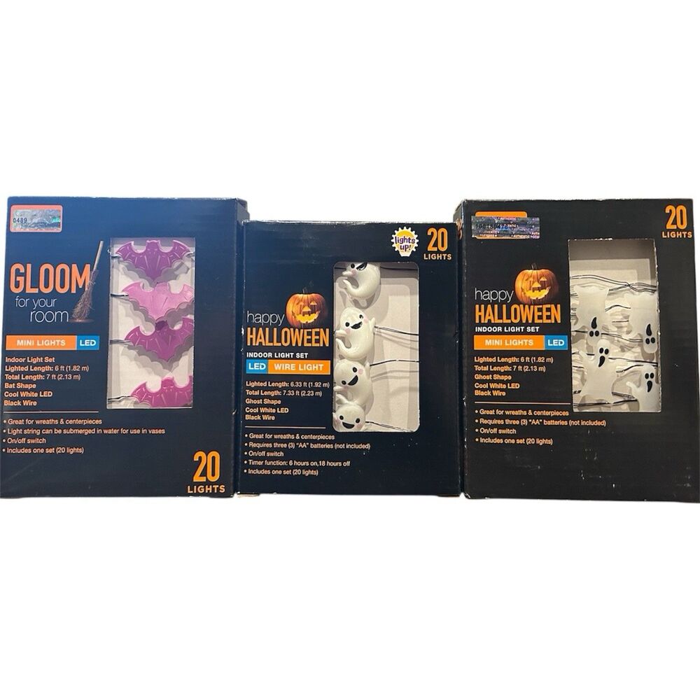 Set of 3 Halloween Lights. Bats and 2 Different type of ghosts 7’ long Each